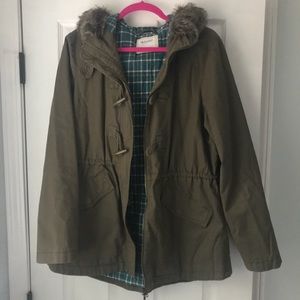 100% Cotton Quilted Faux fur Midi Coat Size Large